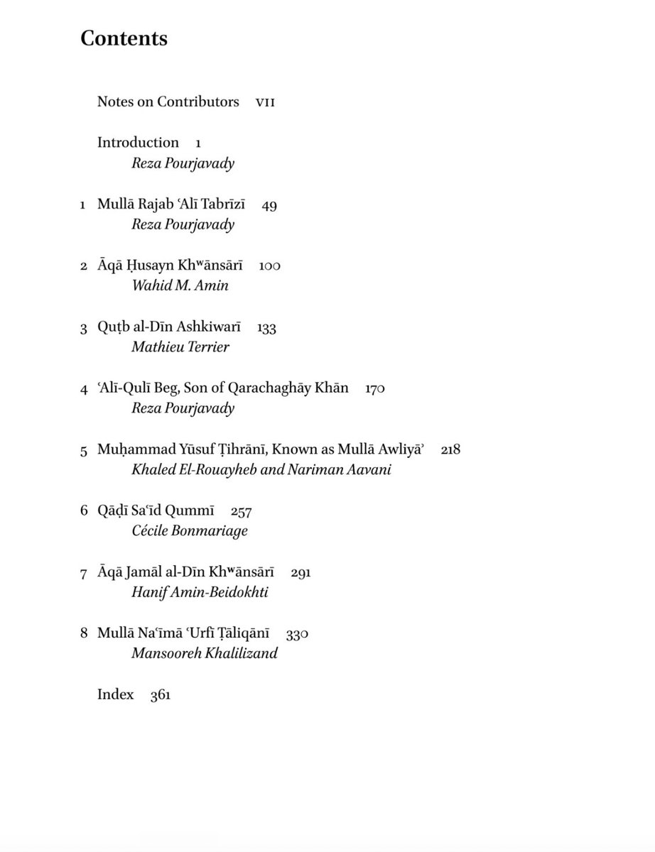 WahidAm1n's tweet photo. Not too long for this now. Updated Table of Contents attached. 

Contributions by @RPourjavady, Reza Pourjavady, Mathieu Terrier, Khaled El-Rouayheb, Nariman Aavani, Cécile Bonmariage, Hanif Amin-Beidokhti, and Mansooreh Khalilzand.

#islamicphilosophy
@Brill_ME_Africa https://t.co/UjdC3xRjDc