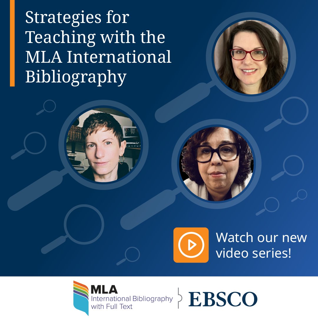 EBSCO's tweet photo. See how faculty are using the MLA International Bibliography in the classroom. Strategies for Teaching with the MLA International Bibliography features practical teaching approaches, and each video comes with a lesson plan you can use or adapt. https://t.co/Yca0mxVDYr

@mlanews https://t.co/jvRwOEwhRW