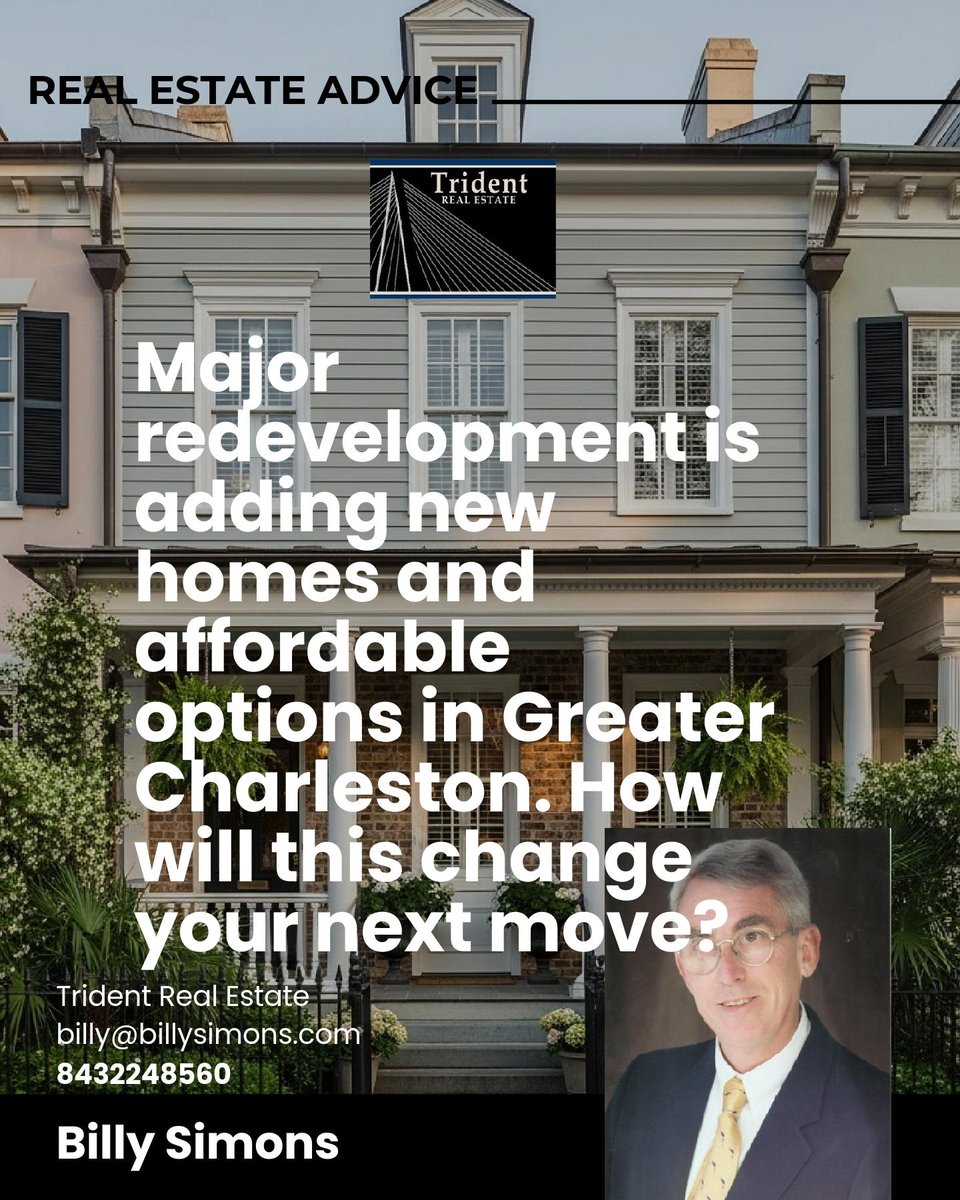 simonsbilly's tweet photo. Major redevelopment is bringing new homes and affordable options to Greater Charleston, reshaping where people buy and rent. 🌇🏡

Would these new choices change your next move? https://t.co/MURV7Ud47Z