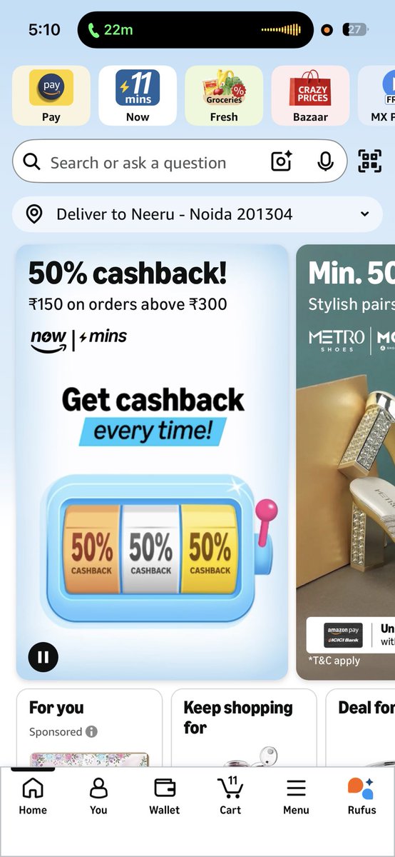 Neeru402Neeru's tweet photo. Hey @AmazonHelp, your banner clearly said “₹150 cashback on orders above ₹300” and the offer was still visible while I was making the payment. My order was successfully placed, but no cashback was credited afterwards. https://t.co/J2eQuO0meH