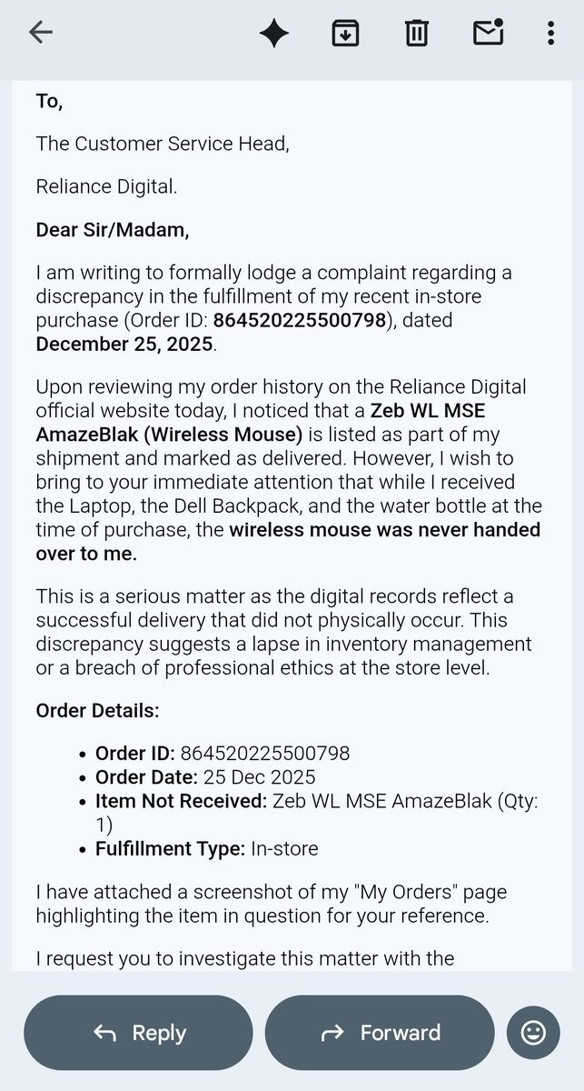 RahulBhuria18's tweet photo. @RelianceDigital Paid for a Dell laptop  at Reliance store,Vadodara, but the store never handed over my wireless mouse. Now to dodge accountability for this missing item, their team is using cheap 1-ring fake call tactics to falsely claim I'm "unanswered." ​Order 864520225500798 https://t.co/aonE6sIWZy