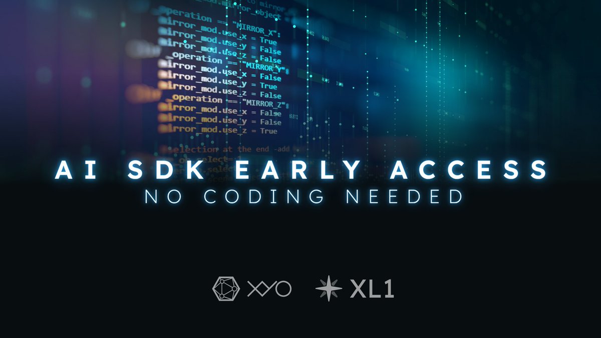OfficialXYO's tweet photo. The XYO AI SDK is here. Join early access to build with it, deploy to XYO Layer One, and do it all within the ecosystem you've been holding $XYO and $XL1 for. No coding needed.

Early builders don't wait around ➡️ https://t.co/9L047Ef9oV https://t.co/V8NPOfXQSf