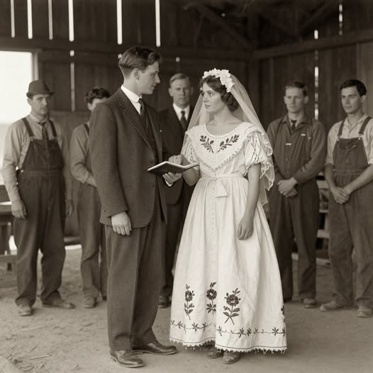 KateriSeraphina's tweet photo. En 1932, les fermes du Dakota du Sud étaient saisies les unes après les autres. Ingrid Olsen, 19 ans, était fiancée à Lars, fils de fermier. Sa famille avait tout perdu, sauf six sacs de farine et la fierté de son père. Pas d'argent pour une robe. Aucune église ne voulait les marier — ils ne pouvaient pas payer les frais.

Alors Mama Sigrid lava les sacs de farine jusqu'à ce que le logo "Gold Medal" s'efface. Elle les assembla à la lueur d'une lampe. Elle broda des roses sauvages des prairies sur les coutures avec du fil tiré d'une vieille nappe. Cela prit trois semaines.

Ils se marièrent dans la grange. Lars portait le costume d'enterrement de son père. Le juge de paix célébra la cérémonie gratuitement quand il vit la robe. Cet hiver-là, ils vécurent dans un poulailler. Mais Ingrid dit : « J'étais la plus belle mariée du Dakota. Parce que ma mère m'a fait une robe à partir de rien. »

Ils restèrent mariés 71 ans. Quand Ingrid mourut en 2003, son arrière-petite-fille porta cette robe. Les fleurs de sacs de farine étaient toujours là. Le musée la réclama ensuite. La famille refusa. « Ce n'est pas une robe », dit son fils. « C'est notre histoire. »
#1932 #GrandeDepression #DakotaDuSud