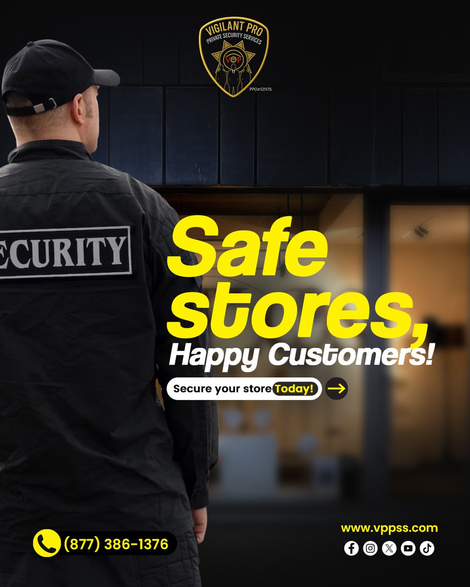 VigilantProPriv's tweet photo. Safe Stores,
Happy Customers!

Get a Free Security Quote Today!
📞 (877) 386-1376 | 🌐 vppss@vppss.com

#VigilantPro #PrivateSecurity #CaliforniaSecurity #SecurityYouCanTrust #ProactiveProtection #CommercialSecurity #ResidentialSecurity #IndustrialSecurity https://t.co/qBccLYpdrR