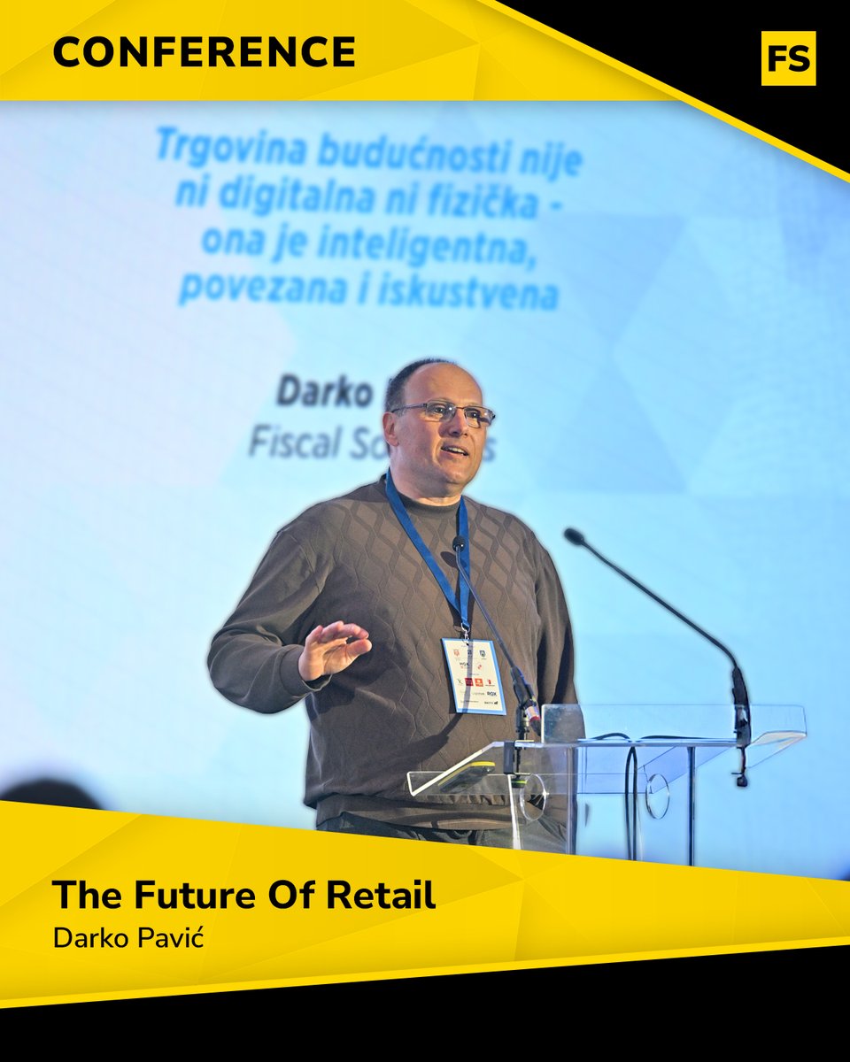 SolutionFiscal's tweet photo. 𝐓𝐡𝐞 𝐅𝐮𝐭𝐮𝐫𝐞 𝐨𝐟 𝐑𝐞𝐭𝐚𝐢𝐥 ✨

Our CEO, @DarkoPavic , spoke at Fast Moving Retail in Zagreb on where retail is heading in a digital-first world.

Digital commerce is growing fast, but physical stores are not disappearing. Their role is evolving.

The store of the future is a medium, an intelligence platform, and an experience space - blending storytelling, data, and human connection.

It’s not about online vs offline anymore. It’s about how both work together.

Big thanks to @jatrgovac   for a great event. 🙌