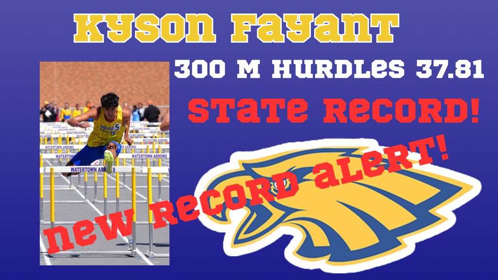 AberdeenSD61's tweet photo. Kyson Fayant has become the state record holder in the 300m hurdles with a record breaking time of 37.81!  Congratulations Kyson! https://t.co/Kg0oXnsfCm