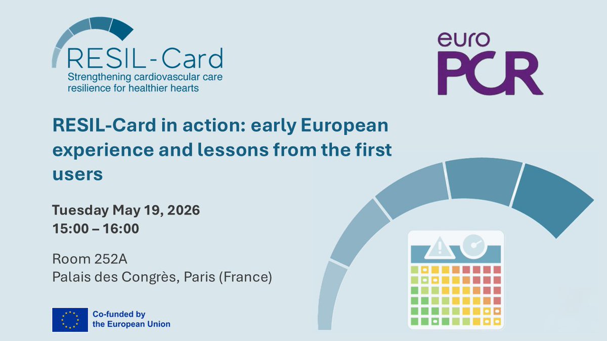 WeCareAboutHea1's tweet photo. 📍Join the #RESILCard session at #EuroPCR & see how the tool supports #Preparedness and 🫀care continuity in Europe🌍
In today’s global context, resilient #HealthSystems are essential⚕️
⏱️ If disruption struck tomorrow, would your team be ready to maintain quality #PatientCare? https://t.co/fcKclkC9GB