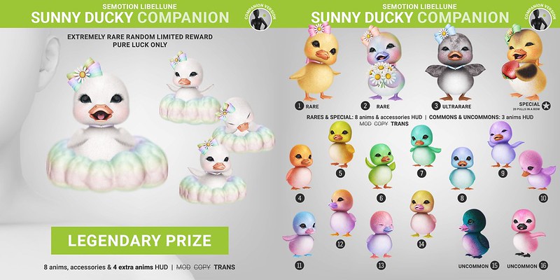 KawaiiFeedSL's tweet photo. SEmotin Libellune: Sunny Ducky Companion Gacha @ Kustom9〡Taxi: https://t.co/n3xq2DbVEg 
#SecondLife #SEmotion #Libellune #Kustom9 #Secondlifeevent #Secondlifecontent #KawaiiFeed https://t.co/e5fQCeLTq2