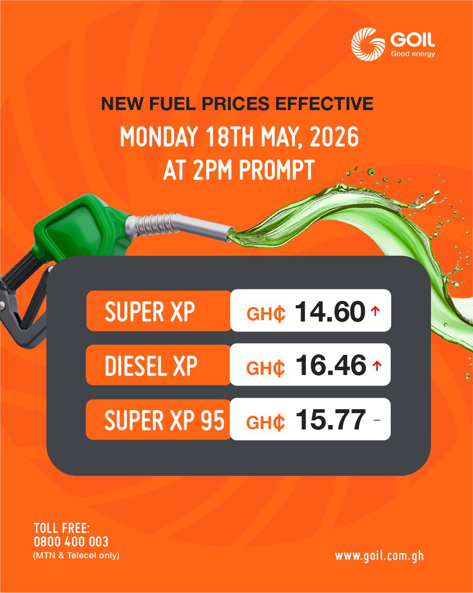 GOIL_Official's tweet photo. Following the latest pricing window review, Pump prices of petroleum products have been revised.
GOIL remains committed to delivering quality, value and reliability nationwide.
Fuel up with confidence and enjoy the performance of our quality additivated fuels.

#ProudlyGhanaian #Goodenergy