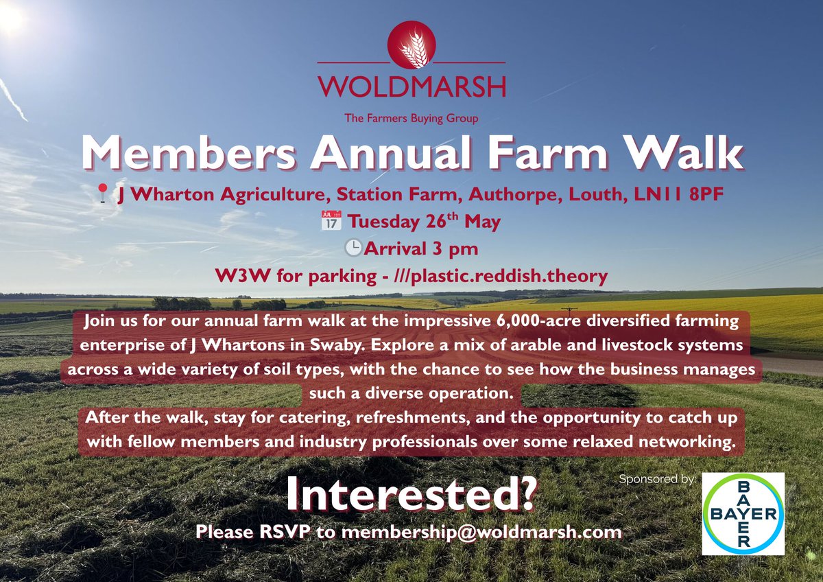 Woldmarsh's tweet photo. Join us for our 2026 Annual Farm Walk on Tuesday 26th May!
📍J Wharton Agriculture, Swaby
W3W for parking:
https://t.co/uS1Xjsseef
If you're interested, don't forget to RSVP to membership@woldmarsh.com! https://t.co/lFL1BrkC4N