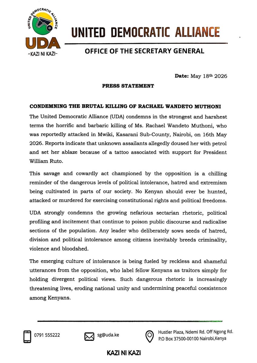 United Democratic Alliance, UDA. tweet media