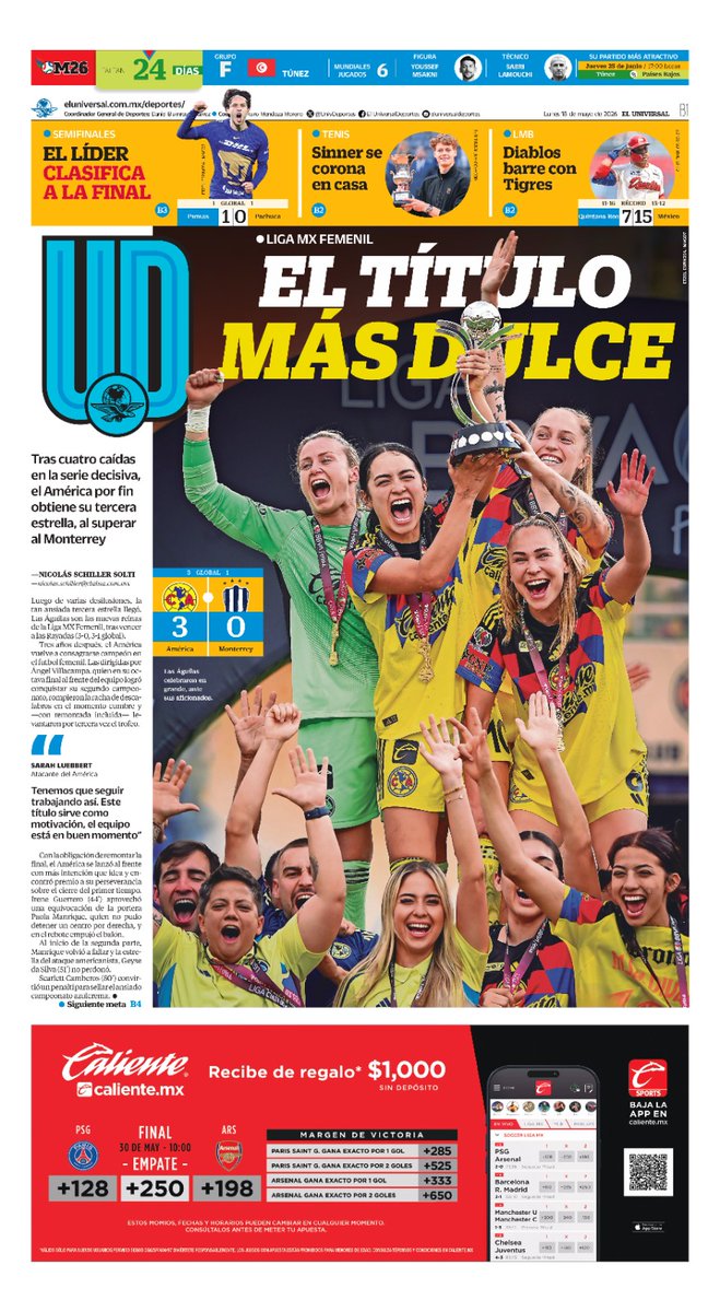 UnivDeportes's tweet photo. #EnPortada📰 #FelizLunes ☀️ 

EL TÍTULO MÁS DULCE 🏆

➡️ https://t.co/Gdlzjgc8Zh https://t.co/98dLJYLS84