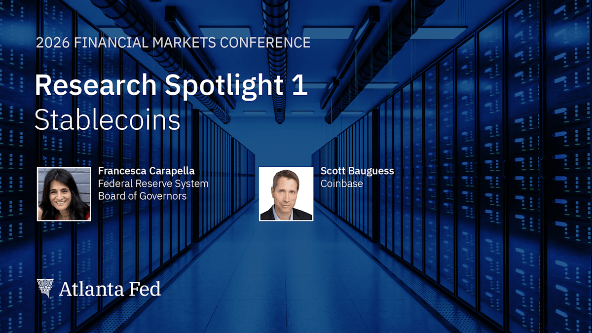 AtlantaFed's tweet photo. Happening Now: Join the Atlanta Fed for Research Spotlight 1: "Stablecoins" at the 30th annual Financial Markets Conference, featuring research by @federalreserve principal economist Francesca Carapella.
Watch: https://t.co/TZ2JcPHvFB.
#FedFMC https://t.co/B8g5Y5b7fS