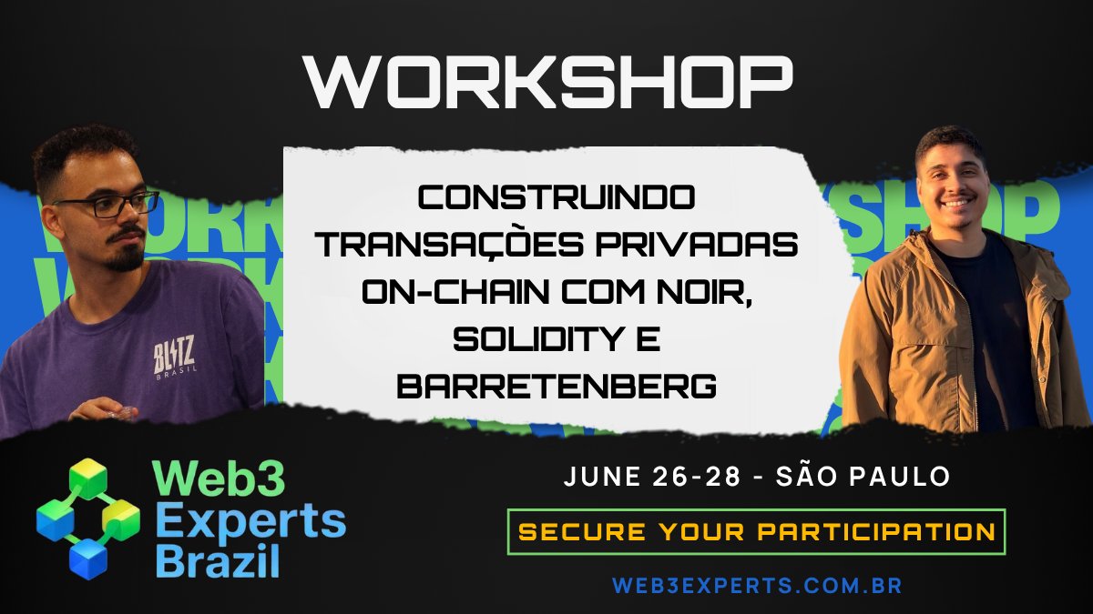 web3edubrasil's tweet photo. 🚀 Pare de apenas estudar privacidade. Comece a construir aplicações privadas onchain.

Se você já iniciou no universo Web3, este é o seu próximo passo técnico.

No workshop Construindo Transações Privadas On-Chain com Noir, Solidity e Barretenberg, você vai aprofundar seu entendimento sobre privacidade e Zero-Knowledge Proofs aplicados à blockchain:

🔹 Fundamentos de commitments e Merkle Trees
🔹 Conceitos práticos de Zero-Knowledge Proofs (ZK)
🔹 Integração entre Noir, Solidity e Barretenberg

Tudo isso em uma experiência hands-on com o @wallabyxyz_ e @heronlancellot.
🧠 Ideal para desenvolvedores de nível intermediário e avançado
💻 Necessário levar notebook

📅 27 de junho
⏰ 13h às 15h
📍 São Paulo

A participação é gratuita, com vagas limitadas para garantir uma experiência prática de qualidade.

👉 Garanta sua vaga: https://t.co/m1a7wQHmE7