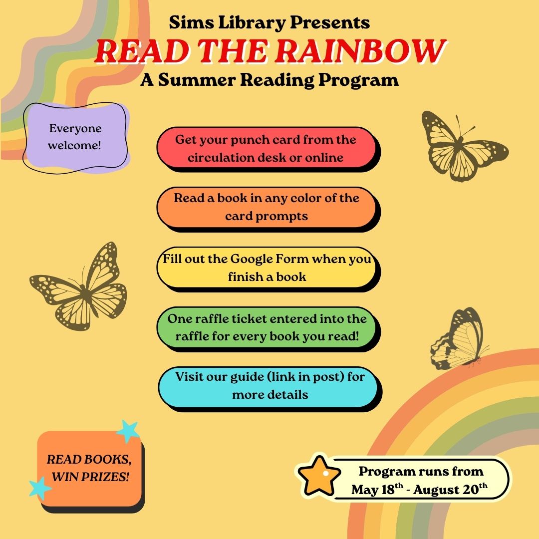 SimsLibrary's tweet photo. Our summer reading program starts today! Find the Google Form, book inspiration, and more details here: https://t.co/PF3tJgYqkl. https://t.co/93b44rkc0H