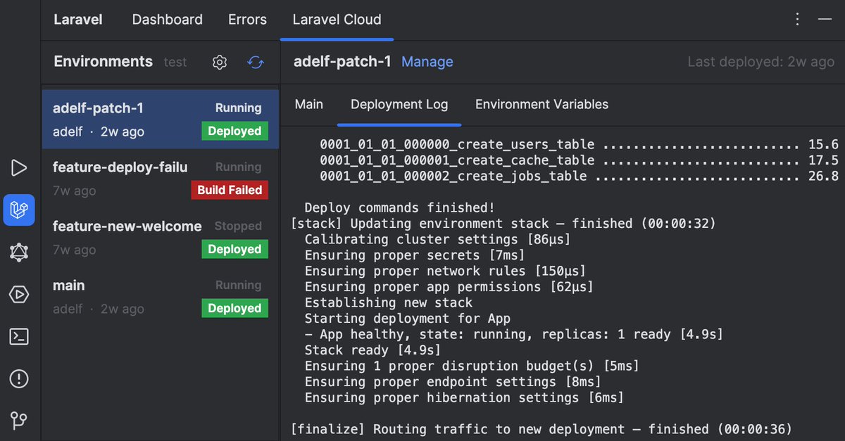 phpstorm's tweet photo. Using Laravel Cloud to deploy @laravelphp projects? Manage all your deployments right from PhpStorm in the new Laravel tool window. https://t.co/dBhisvtHne