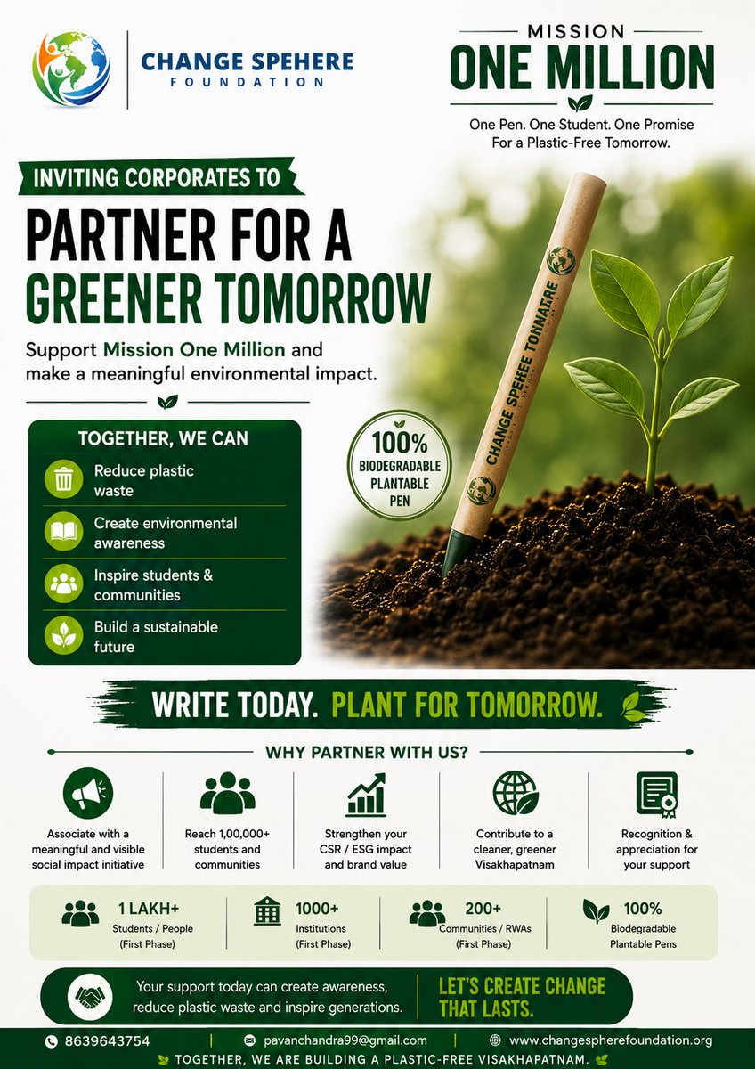 pavanchandra99's tweet photo. A movement replacing plastic pens with eco-friendly plantable pens across students and communities.

Instead of creating waste, let’s create impact.
Every pen can become a plant. Every action can inspire change.

✍️ Write Today. Plant for Tomorrow.

#raobahadur @ActorSatyaDev https://t.co/lNmtcw5Vt2