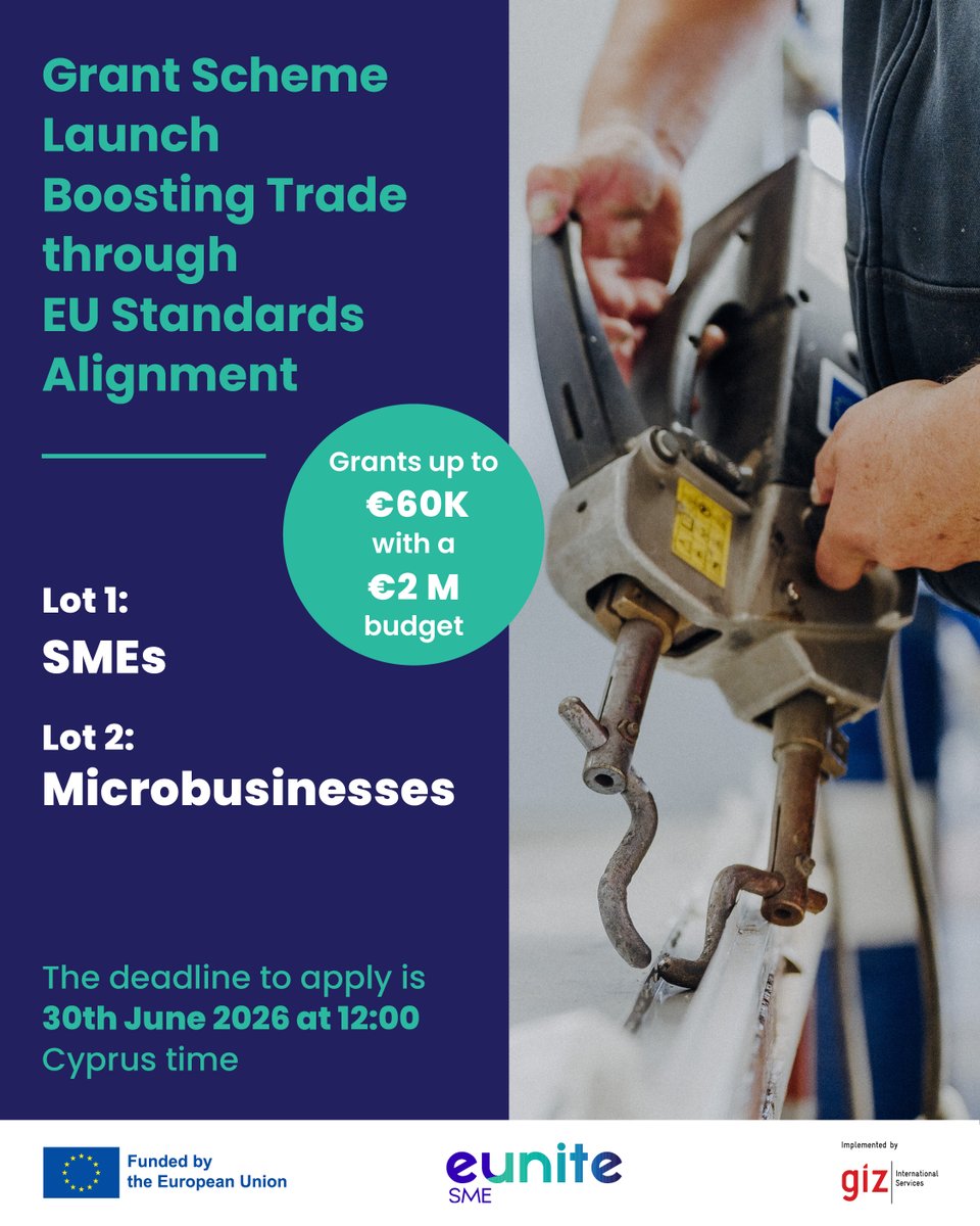euniteCyprus's tweet photo. 🇪🇺 📢 KOBİ ve Mikro İşletmeler için AB Hibe Programı Başladı!

📊 Destek Miktarları 
* Kategori 1: €20,000 – €60,000
* Kategori 2: €20,000

📅 Son Gün 30 Haziran 2026

🔗 Detaylar ve Başvuru:https://t.co/wOjki04xoG https://t.co/3yuVFZHFsN
