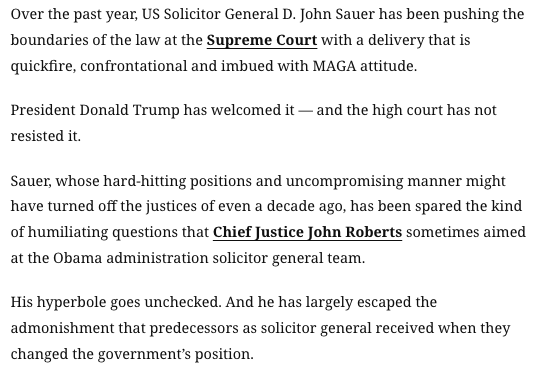 AaronBlake's tweet photo. A must-read from @JoanBiskupic on how the Supreme Court has treated Trump's solicitor general, D. John Sauer --> https://t.co/ZsNIPwCyNG