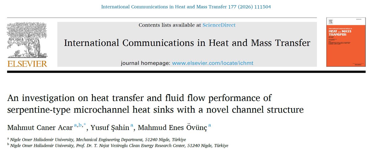 TeamDrV's tweet photo. Our study entitled "An investigation on heat transfer and fluid flow performance of serpentine-type microchannel heat sinks with a novel channel structure" has been published.  

👉🏻https://t.co/05EnC56dul

@BTimurkutluk @DrHasanUslu  @NOHUniversitesi https://t.co/3vaBJkRXXG