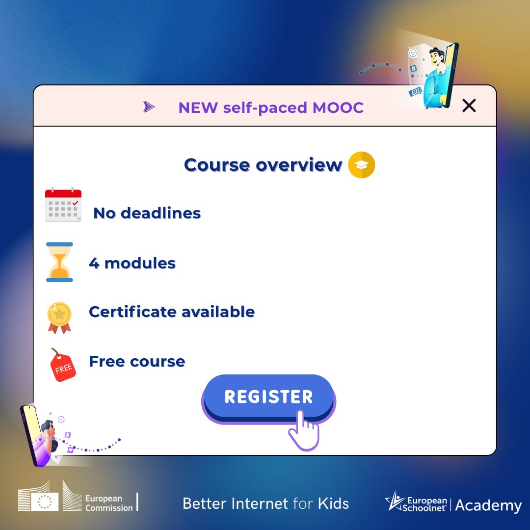 Insafenetwork's tweet photo. #MOOC for teachers on healthy online relationships is now fully self-paced: 
🕐 No deadlines. 
📱 4 focused modules. 
💡 Real classroom tools

Start learning today 👉 https://t.co/dwLOg6FiTT

#OnlineSafety #BIKMOOC #DigitalCitizenship #TeacherPD https://t.co/7y58xbr3Tj