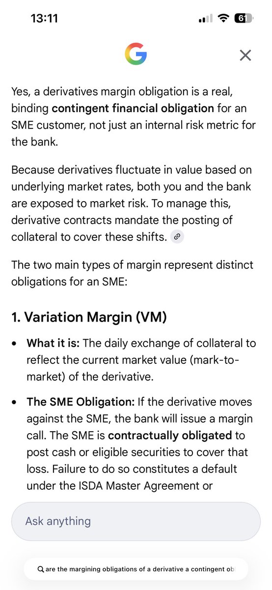 RememberSWAPs's tweet photo. @stevemiddi1 @mickmor16921994 @TheFCA @hmtreasury @bankofengland The FCA are bare-faced liars / criminals.

A derivative’s ‘margin requirements’ are a real-time obligation &amp; liability the customer has to satisfy up front &amp; over time by providing CASH or COLLATERAL to the bank.

Instead, bank’s used a HIDDEN CREDIT LINE to commit fraud &amp; theft. https://t.co/PlbqcEp4Tb