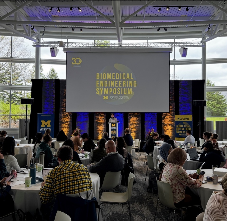 UMBME's tweet photo. About 200 attendees gathered on May 13 for the annual BME Symposium with Glenn V. Edmonson Lecture, a day of faculty and student research presentations, student awards and the annual Glenn V. Edmonson Lecture. Read more: https://t.co/aT6I849VAC https://t.co/wpsy1183Cz