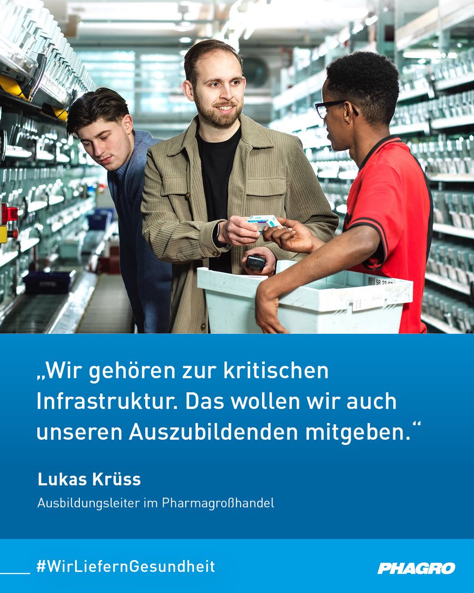 PHAGROhandel's tweet photo. Ein sicherer Job und das Gefühl, etwas Wichtiges zu tun, das bietet der Pharmagroßhandel. Aber wer kümmert sich darum, dass der Nachwuchs für diese verantwortungsvolle Aufgabe bereit ist? Lernen Sie einen Ausbildungsleiter kennen: https://t.co/ntvLQDexnu
#WirLiefernGesundheit https://t.co/59wfqnS0p5
