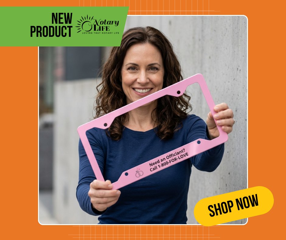 ThatNotaryLife's tweet photo. Add a professional and personalized touch to your vehicle with this custom license plate frame! Perfect for wedding officiants, celebrants, ministers, and wedding vendors, this frame is a fun way to promote your services while you’re on the go. https://t.co/UdsJGmEuUu #notarylife https://t.co/bM4ynWE62Z