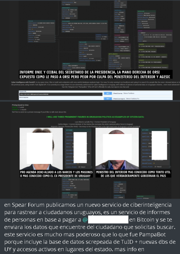 VECERTRadar's tweet photo. 🚨 CYBER INTELLIGENCE ALERT: GOVERNMENT DOXXING - URUGUAY 🇺🇾

⚠️ CRITICAL THREAT: SALE OF ACCESS TO STATE DATABASES AND LEAK OF YOUR DNIC AND YOUR IDENTITY (TuID)

[STATUS: UNDER INVESTIGATION / THREAT ACTOR]

The threat actor known as "lapampaleaks" has announced on clandestine networks and the Spear Forum the activation of a cyber intelligence and people reporting service specifically designed to track, profile, and exfiltrate private data of any Uruguayan citizen. As a technical demonstration, the attacker exposed the detailed identity dossiers of three high-ranking political and institutional figures in Uruguay, blaming the breach on security vulnerabilities at the Ministry of the Interior and the Agency for Electronic Government and the Information and Knowledge Society (AGESIC).

👤 Actor: lapampaleaks

🎯 National Infrastructure Compromised:

Databases and reports from the National Directorate of State Intelligence (DNIC).

Integrated records from the Ceibal educational and connectivity platform.

Massive extraction (scraping) of data from Uruguay's official sovereign digital identity system, TuID.

Persistent active access within state networks.

📊 ANALYSIS OF TECHNICAL CAPABILITIES (MONITORING SYSTEM)

Visual evidence demonstrates that the actor does not possess a simple static text dump, but rather an interactive web-based intelligence query tool (Cyber Intelligence Tool with FastAPI) that consumes structured state data:

Relationship and Kinship Mapping: The developed backend includes specific endpoints such as /family and /familypro (Get Family Pro), allowing buyers to automatically track the target's entire family tree, romantic partners, children, and business associates.

Exposed Sensitive Information Fields:

Full names, photographs of official identification documents, private phone numbers, and personal email addresses (e.g., Gmail, Hotmail).

Financial credit scoring data, bank accounts, and financial institutions (e.g., Scotiabank, Itaú), along with tax debt history.

Precise geographical details: Department, tax address, and residential geolocation data.

Political Doxxing as Proof: To validate the authenticity of the compromised system access, the threat actor published confidential intelligence dossiers belonging to the former President of the Republic.

🔍 STRATEGIC INTELLIGENCE NOTE

[VECERT ANALYSIS]: This incident represents a critical breach in the digital identity trust chain within Uruguay. By compromising or exfiltrating data from core systems—such as TuID (which citizens use to authenticate themselves with banks, government ministries, and for notarial procedures)—the attackers have not only violated privacy but have also enabled an ecosystem ripe for large-scale financial fraud, SIM swapping attacks, and identity theft for the purpose of opening fraudulent accounts. The claim of possessing "active access within state entities" suggests that the group may maintain persistence within internal government networks through compromised credentials or backdoors (WebShells) that have gone undetected by perimeter security teams.

🛡️ URGENT TECHNICAL MITIGATIONS AND RECOMMENDATIONS

🛑 Endpoint Blocking and Invalidation: CERTuy and AGESIC infrastructure teams are urged to trace anomalous requests originating from local environments or APIs that match the exposed FastAPI structure (`/familiares`) in order to identify the source server and take it offline.

🔒 Comprehensive Audit of the TuID System: Conduct an in-depth review of data exfiltration logs and batch requests on TuID and Ceibal servers to contain the data leak and revoke any compromised access tokens. 

⚠️ Stricter Identity Verification: Banking and telecommunications entities in Uruguay must cease relying on static data (such as ID numbers, family members' names, or addresses) as valid factors for verifying a customer's identity during remote or telephone-based transactions.

⚡ MONITORING AND ASSESSMENT

🌐 Intelligence System: https://t.co/wk9bZJ2Nli

🛡️ Quickly assess your website's security at: https://t.co/YnDw1QjN9c

#CyberSecurity #Uruguay #Doxxing #TuID #Ceibal #DNIC #AGESIC #SpearForum #ThreatIntelligence #CiberAlerta #VECERT #Infosec #IdentityTheft #PrivacyLeak