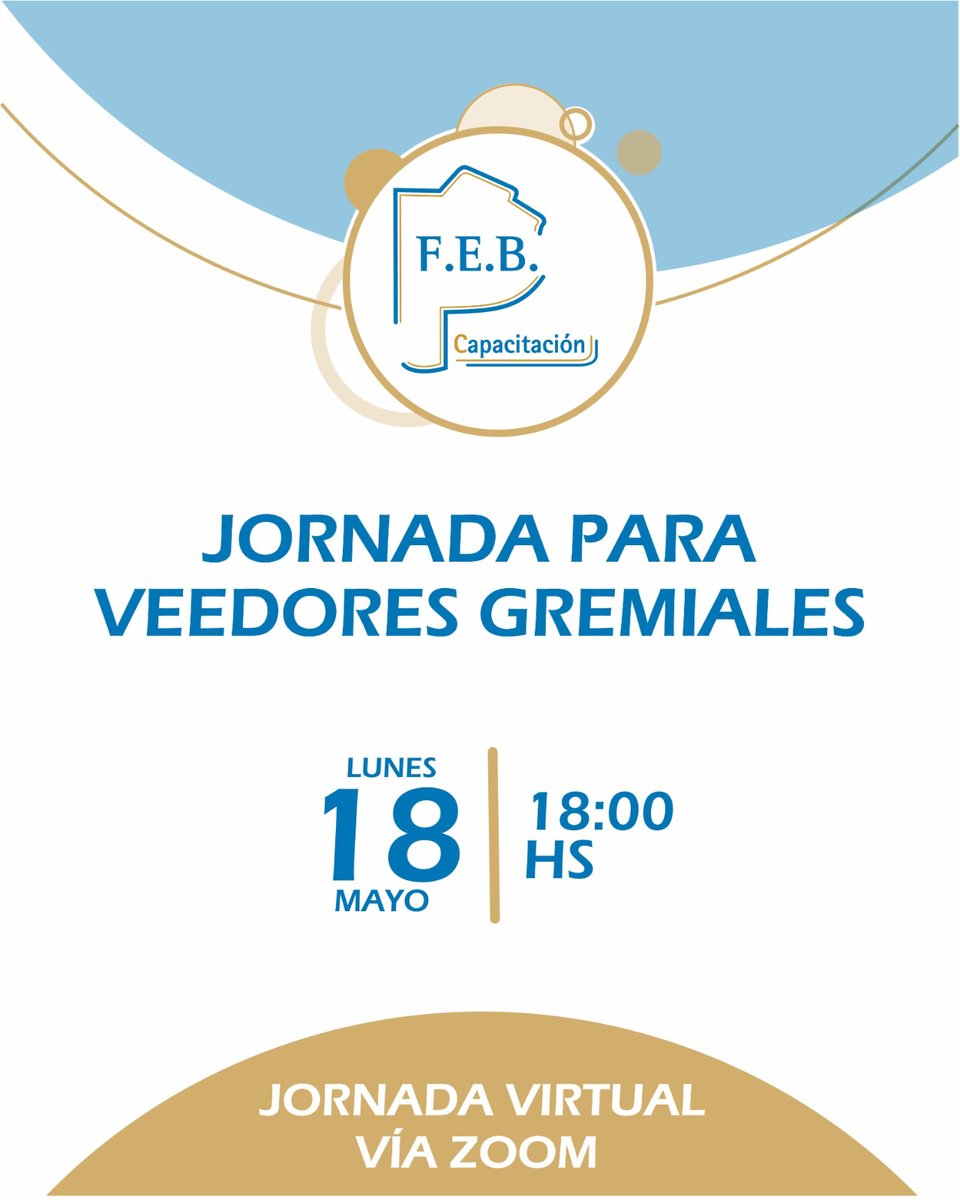 LaFEB's tweet photo. 🔴 HOY - 18 HORAS 🔴
JORNADA PARA VEEDORES GREMIALES
💻 Modalidad virtual

👉 Cupos limitados

📌 Pedí el enlace en tu Entidad https://t.co/h4t8V9OFwd