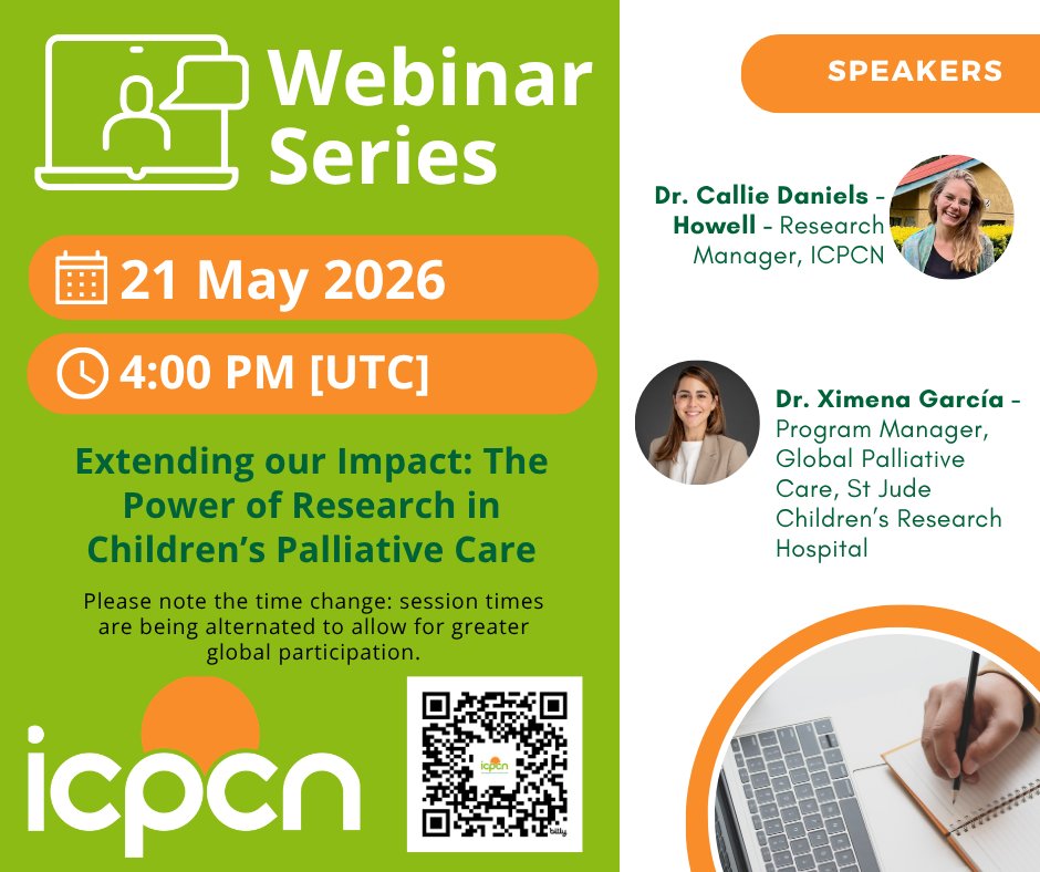 ICPCN's tweet photo. ⏳ This week! Don’t miss our May Webinar! 

🗓 Thursday 21 May 2026
⏰ 4:00pm UTC

If you haven’t registered yet, there’s still time—but places are filling fast.
🔗 Register now: https://t.co/AsqF7fZYRM

#Webinar #ICPCN #Research #ChildrensPalliativeCare #CPCResearch https://t.co/xRNeG86C35