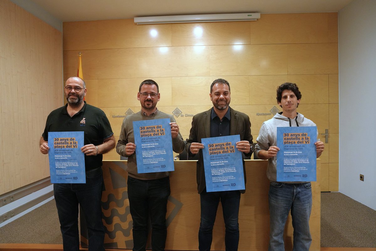 Girona_Cat's tweet photo. 🥳📸 L'Ajuntament de Girona i els @Marrecs de Salt organitzen una diada per celebrar 30 anys de castells a la plaça del Vi i de la colla castellera.

🗓️ Dia 14 de juny, en diversos espais. 
🥁 Al matí, cercavila i actuació castellera. 
🎂 A la tarda, festa d’aniversari dels Marrecs.

https://t.co/4XOVrejU60