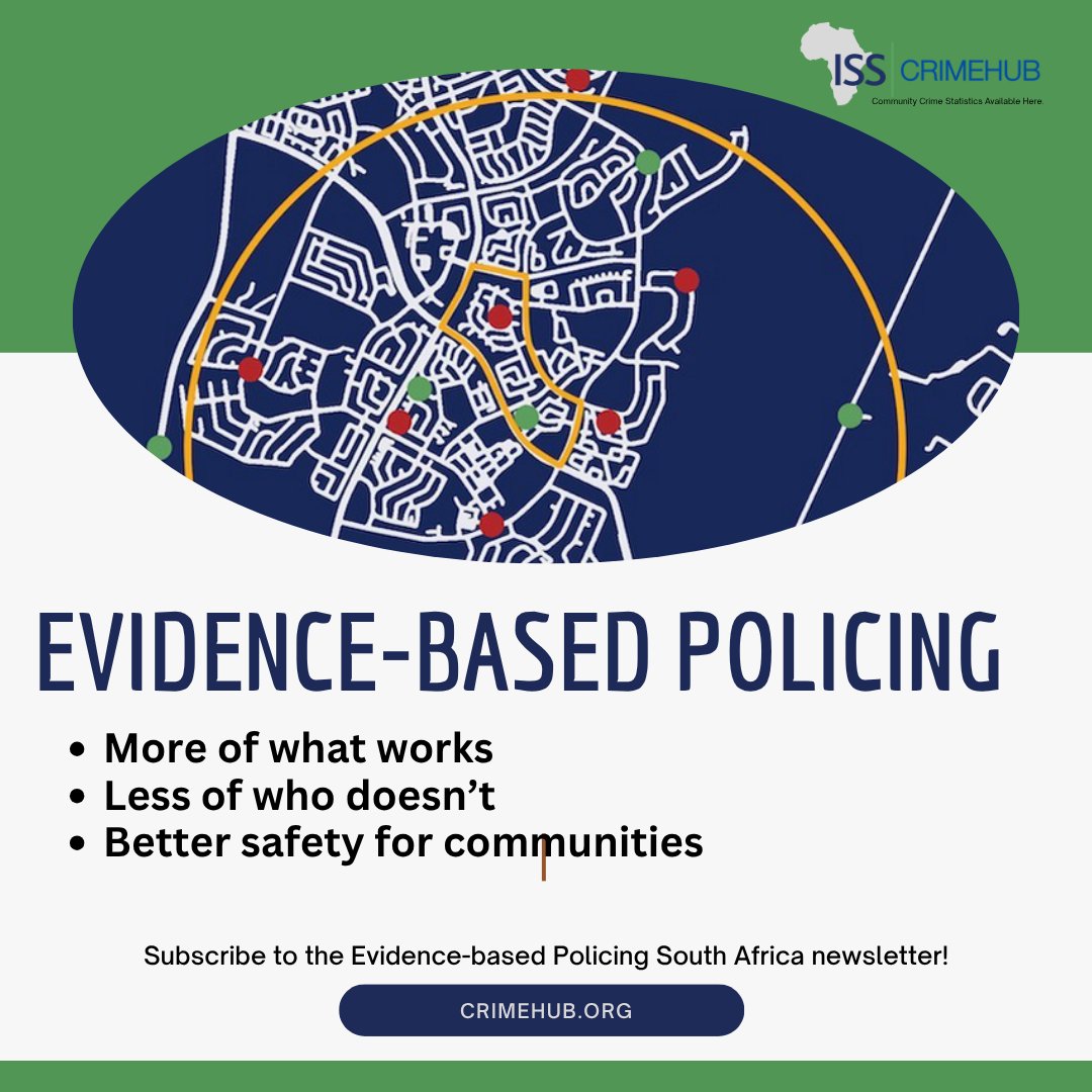CrimeHub's tweet photo. In South Africa, there is almost no research evidence that policing reduces crime or improves feelings of safety. Does this mean that police have no positive impact? Not at all. Instead, the link between police activities and goals has yet to be competently shown. Working together, South Africa’s police and research community can change this.

An evidence-based approach to policing sees police and researchers generate, review and apply the best available research evidence to challenge and inform police policies, practices and decisions. It enables police to do more of what matters most and less of what doesn’t work.

This page highlights the work of the evidence-based team at the Institute for Security Studies. The work undertaken shows how meaningful partnerships between police and competent academic and civil society researchers can help transform the SAPS into the professional agency it strives to be.

Click here https://t.co/n9iq43NvKT