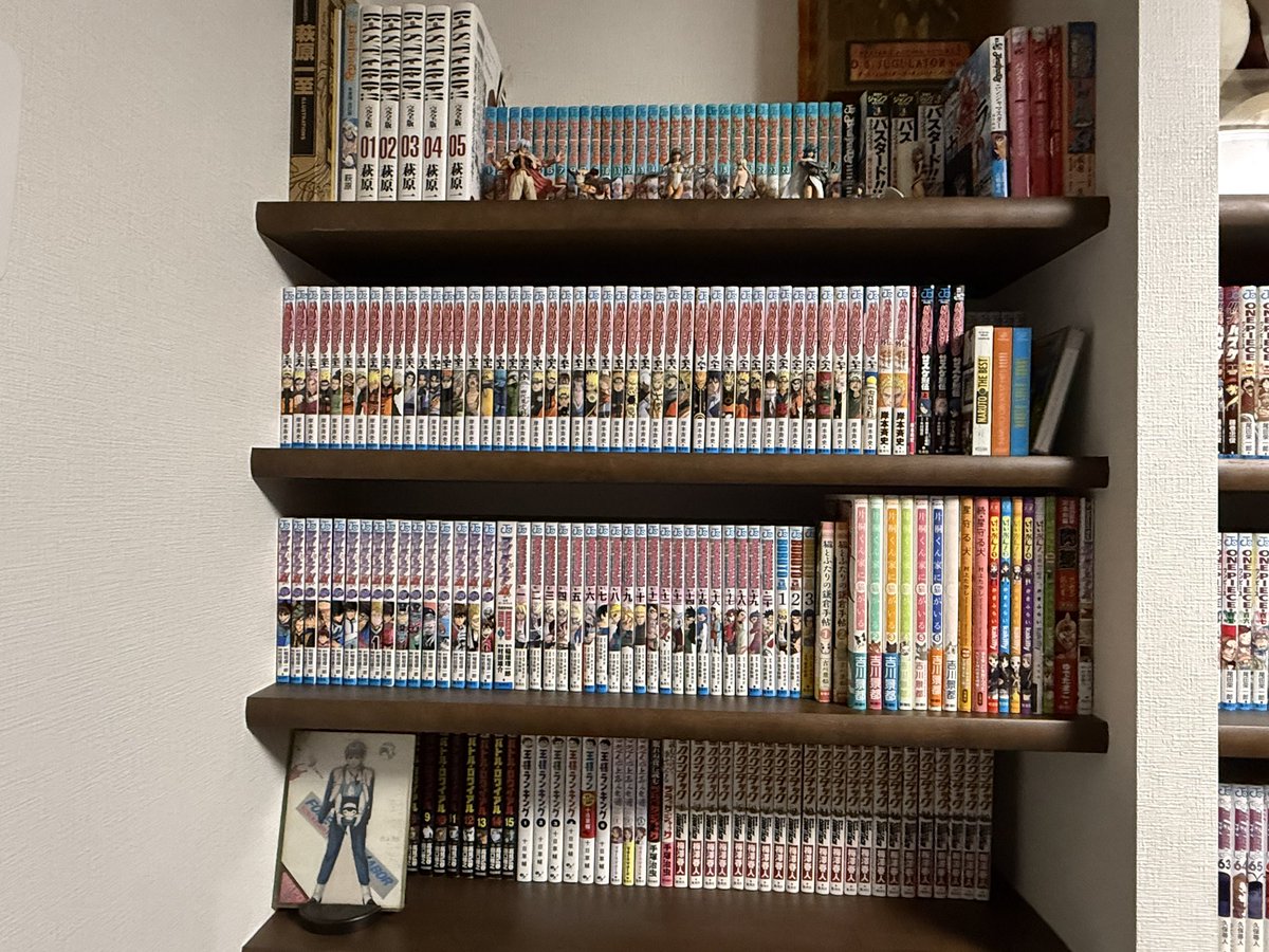 sendainob's tweet photo. マンガ増えてきました

少年マンガ…バスタード、ONE PIECE、BLEACH、NARUTO、BORUTO、鬼滅の刃、呪術廻戦、アイシールド21、黒子のバスケ、金色のガッシュ、金色のガッシュ2、修羅の門、修羅の刻 等々

青年マンガ…サタノファニ、カウンタック、終末のワルキューレ、バトルロワイヤル 等々

前はもっとありましたが今は程々に楽しんでます