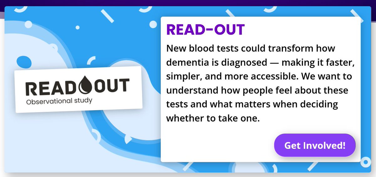 CPFT_Research's tweet photo. 📣 To help everyone in the UK at risk of dementia, share your thoughts on #research projects aimed at improving #dementia care &amp; treatments, for #DementiaActionWeek.
💬 Tell our researchers what you think about blood tests to help diagnose dementia here:
👉https://t.co/DhhpJxkOFV https://t.co/TeD5UbdKql