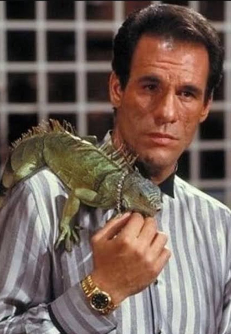 empratt2's tweet photo. @SpyHards I mean, aside from @RobertJohnDavi, how many other villains can pull off going “no socks” AND a pet iguana? https://t.co/xhX7FdHwJP