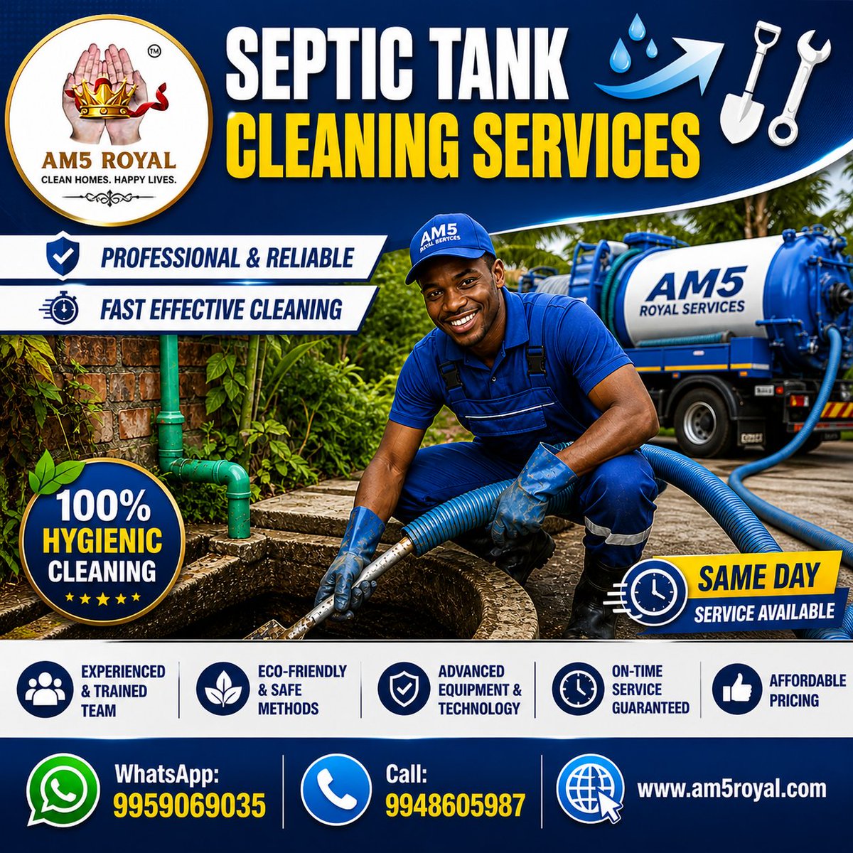 am5royal's tweet photo. AM5 Royal is your trusted platform for booking all home services at your doorstep.
Book Now: +91 99590 69035
#AM5Royal #HomeServices #DoorstepServices #Hyderabad #HomeRepair #ProfessionalServices #PlumbingExperts #Electrician #ACService #PestControlServices #DeepCleaning https://t.co/oLd5yHWVQA
