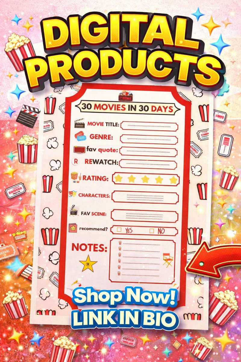 mollystudio00's tweet photo. π¬ 30 movies in 30 days!
Track every scene, quote & rating with the cutest planner π
Shop now β Link in bio
#planner #notepad #printable
#MovieTracker #DigitalPlanner #MollyStudio #MovieChallenge #30MoviesIn30Days #MovieNight https://t.co/L2eJM3YG9E
