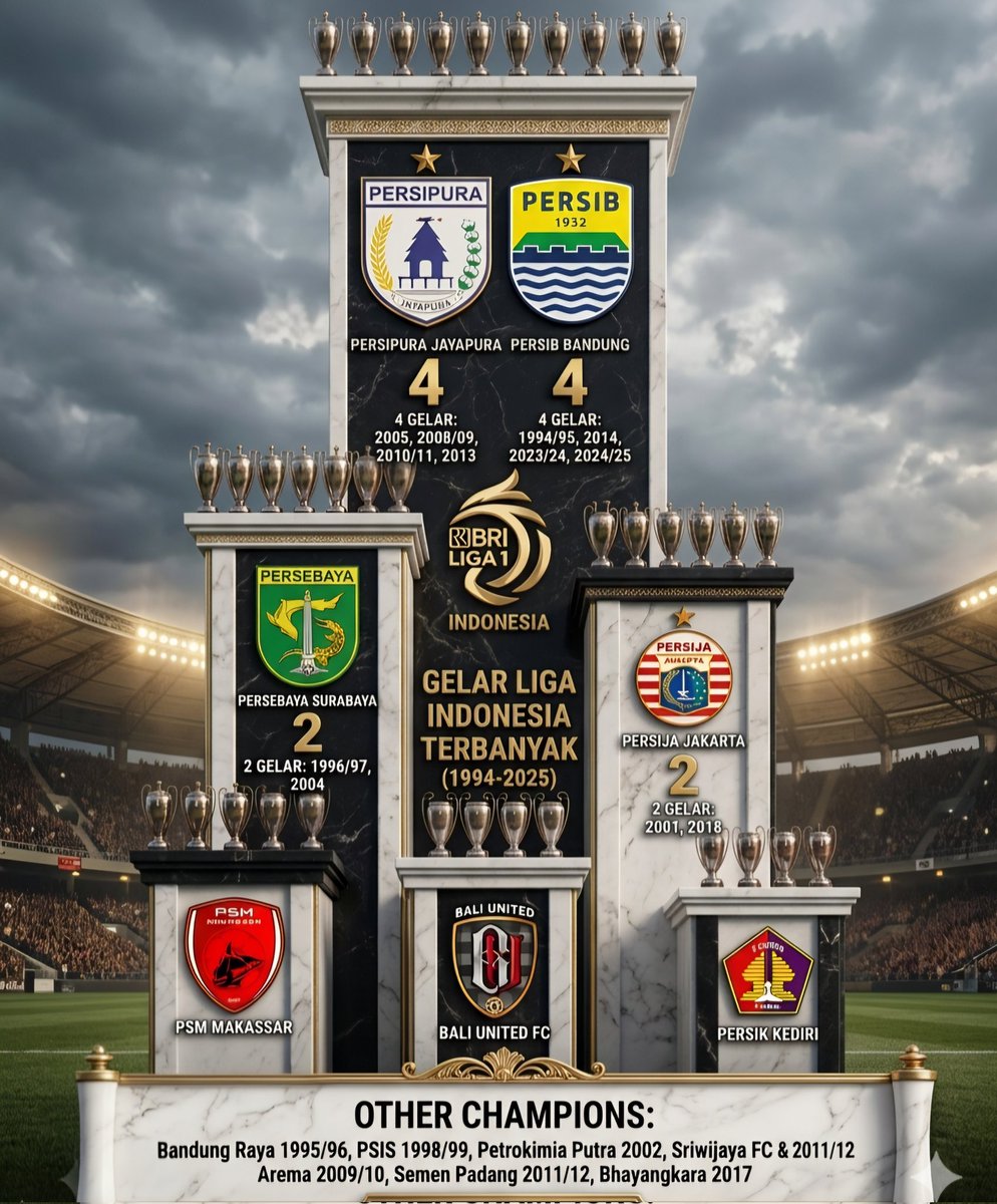 BolaIndustry's tweet photo. Raja era modern! 👑 Koleksi 4 gelar juara liga profesional bikin Persib sah menyandang status sebagai salah satu tim tersukses di kasta tertinggi sepak bola Indonesia 🔵🔥

​Tambah satu bintang lagi musim ini, sah jadi penguasa tunggal sendirian. 1 gelar deui Sib, minggu ini🏆 https://t.co/kg9SOX7pXD