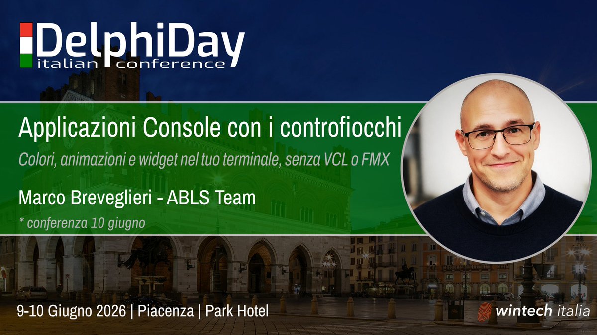 CompilaQuindiVa's tweet photo. Sarò al #DelphiDay 2026 a Piacenza (🎉 25° anniversario) con un talk su come costruire #TUI sorprendenti in #Delphi: colori, animazioni e widget interattivi nel terminale, senza VCL né FMX. 🫢
 Mentre Electron divora tutta la RAM, il terminale fa magie! 🔗 https://t.co/irmGXrOakH https://t.co/aqGIYPs1To