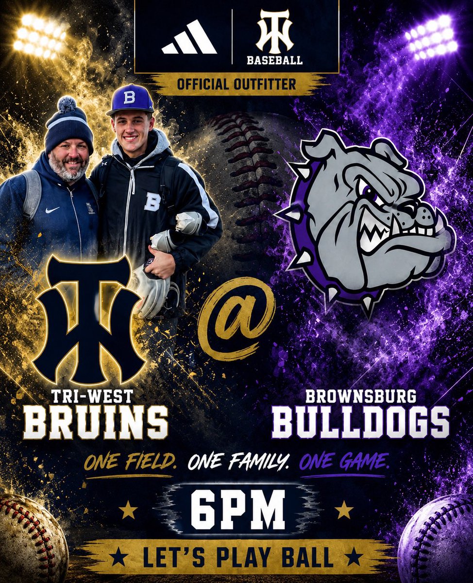 TriWestBaseball's tweet photo. 🚨 🚨 Tri-West Bruins Game Day 🚨 🚨 

Tri-West travels to Brownsburg tonight to take on Brownsburg on their Senior Night. Congrats goes out to Easton Spence @triwestsports @BoosterTriWest @TriWestBC @TriWestLL https://t.co/oVCGbJafzu