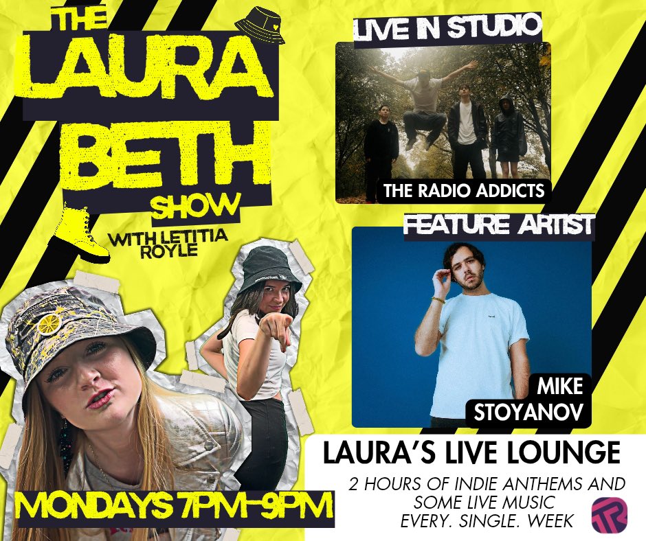 LauraBethReal's tweet photo. Tune into The Laura Beth Show tonight at 7pm on @tamesideradio to hear @TheRadioAddicts live in the studio, the 60 second profile from @stoyanov_mike the gig guide from @LetitiaRoyle plus loads of indie, Manchester, rock and punk tunes https://t.co/ox4aUljmxk https://t.co/a9YDTBszm9