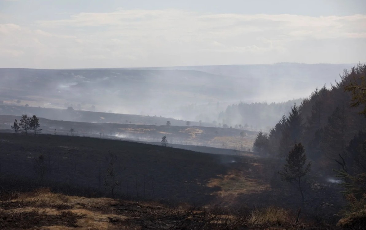 MoorlandAssoc's tweet photo. 🔥 The 2025 wildfires released 8,809 tonnes of PM2.5 in a single season.

A new University of Leeds and RSPB paper attributes 1,300 tonnes a year to prescribed burning - and uses that figure to call for licensing English grouse moors on air-quality grounds.

Wildfire smoke, in one season, was nearly 7x a year of cool burning.

The paper measures its case against the WHO 24-hour PM2.5 guideline of 15 µg/m³. The UK has not adopted that figure in statute. Britain's binding PM2.5 standards work on annual means.

The 2018 Saddleworth fire exposed an estimated 4.5 million people to elevated particulates and is linked to around 28 premature deaths. 

Unmanaged heather can hit 62.6 tonnes/hectare of fuel. A cool winter burn brings it down to 2–3 and leaves the peat intact.

The honest comparison isn't burns against nothing. It's burns against the wildfires they prevent.

Read more - link in replies 👇