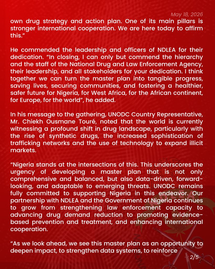 ndlea_nigeria's tweet photo. 2026/2030 drug control plan: EU, UNODC, ECOWAS assure Nigeria of support

- Commend NDLEA’s commitment, successes as Marwa warns against complacency

Read more at:
https://t.co/b7m5zelJW4 https://t.co/7vphnbFWen