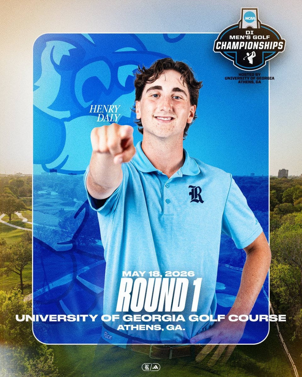 RiceMGolf's tweet photo. The NCAA Athens Regional is about to begin!

⛳ » University of Georgia Golf Course
📍 » Athens, Ga.
⏰ » 8:25 a.m. CT
📈» https://t.co/SWIq92Qeu9
💻» https://t.co/G97q6ltGH7

#GoOwls👐 https://t.co/XalKK9UMta