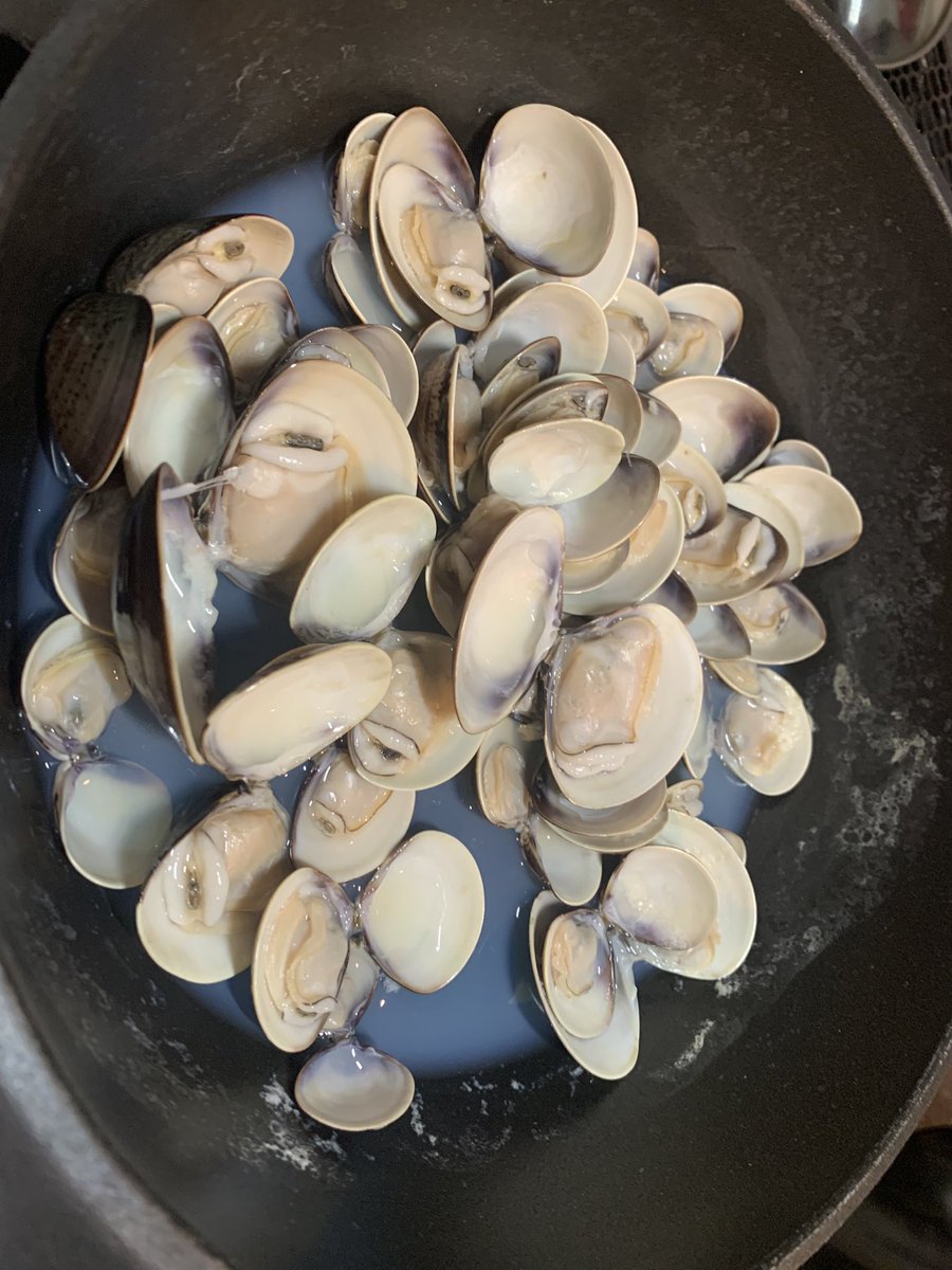 Raming0417's tweet photo. 日曜日に潮干狩りいってきて採れた貝で料理した。

カガミガイの炊き込みご飯
ハマグリのお吸い物
ハマグリの酒蒸し

あとはシジミの味噌汁も作った。 https://t.co/6jXhZjJm2O