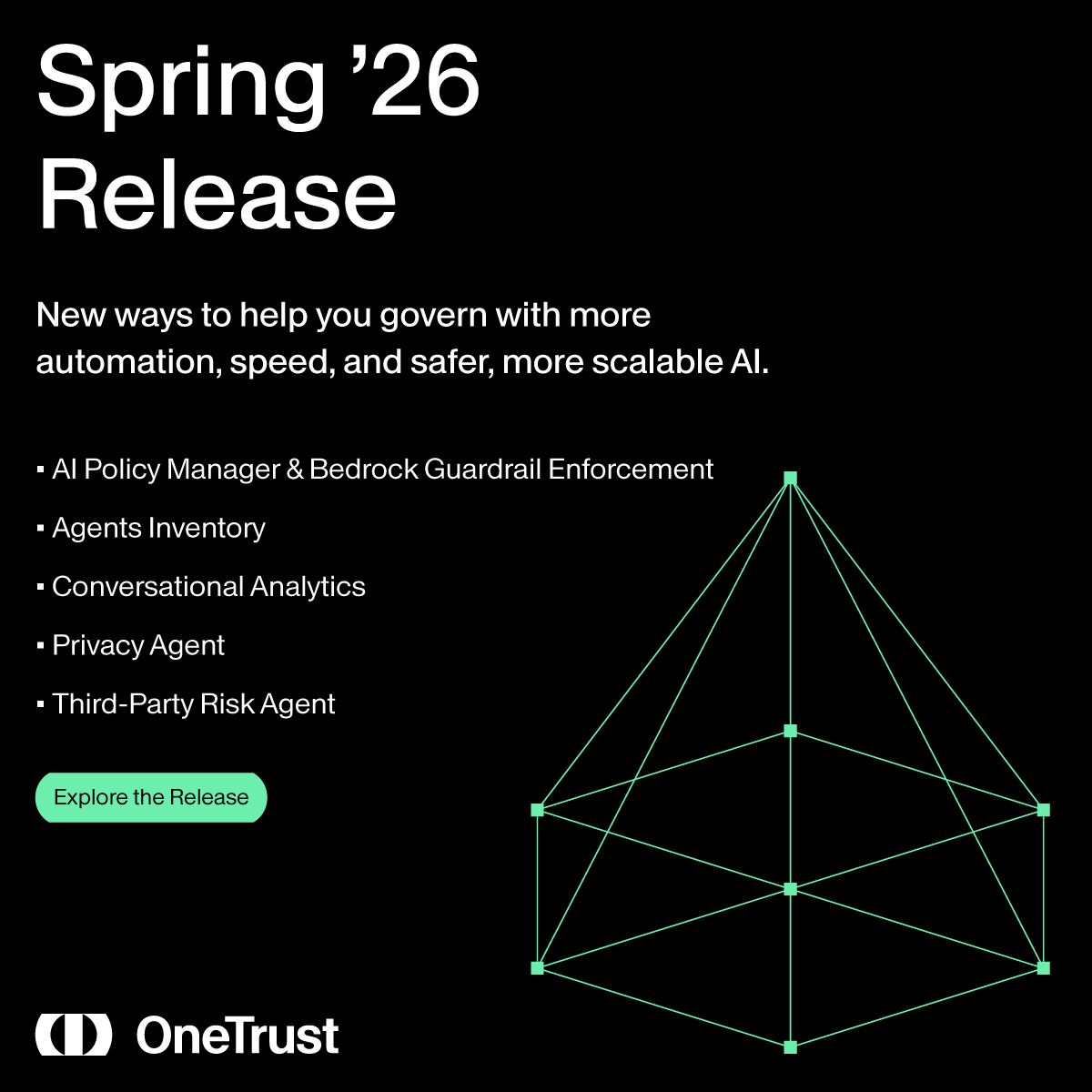 OneTrust's tweet photo. 📣 Our Spring Release is live! 

️ AI has changed the speed, scale, and stakes of how organizations operate. Teams need to move faster while staying aligned with governance, security, and compliance expectations. 

Join our webinar to see it in action: https://t.co/0SRA9yaCGx https://t.co/PnATbxNCGd