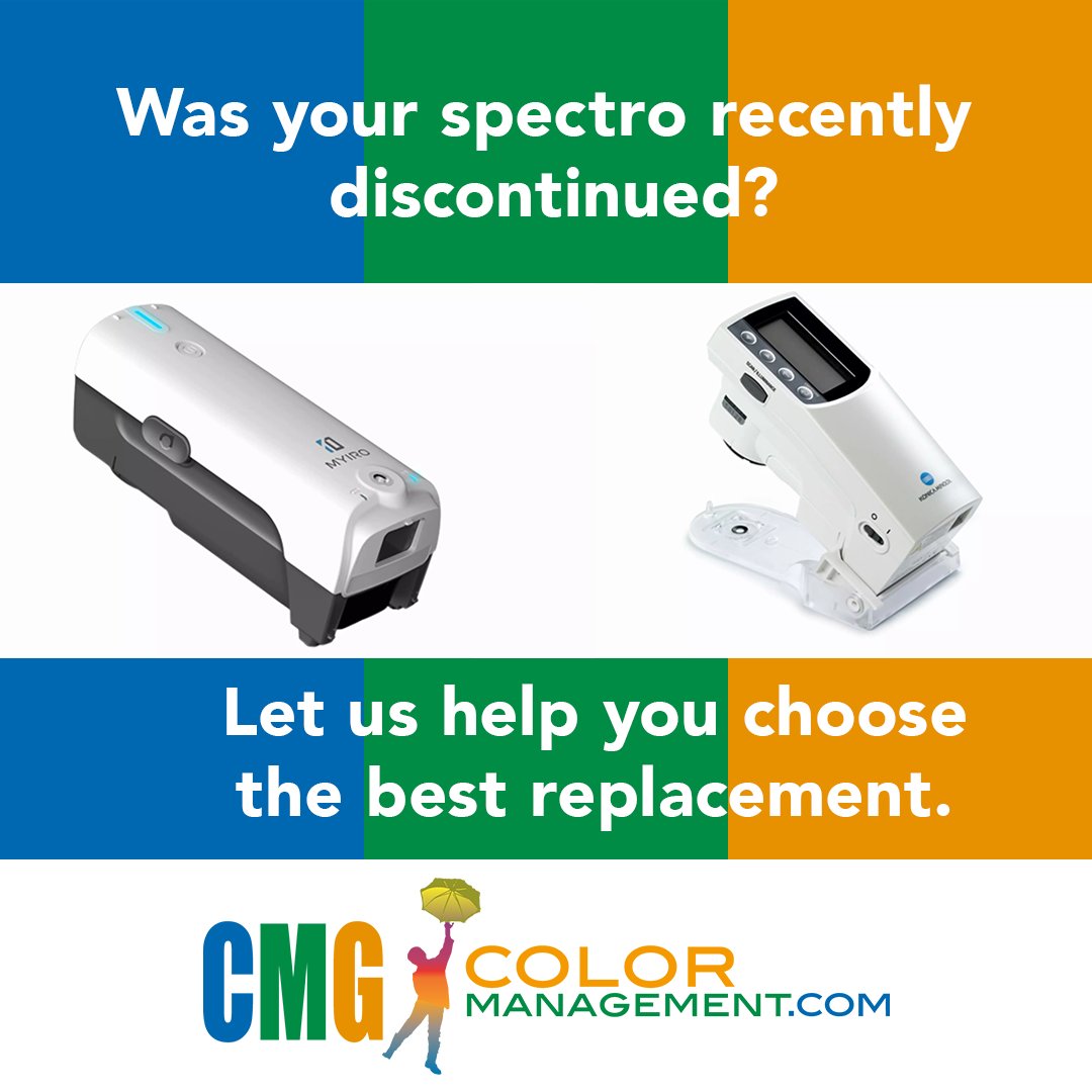 CMGColor's tweet photo. Were your spectros recently discontinued by the manufacturer? Did you get caught by the sudden disruption of the MYIRO product shut down by Konica Minolta? If so let us help you get a spectro that meets your needs. Contact us here: https://t.co/rZts2TrFRW
#print #colormanagement https://t.co/mFSpxT4npn