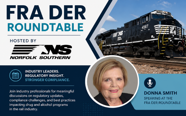 WorkforceQA's tweet photo. Dr. Donna Smith, Regulatory Advisor at WorkforceQA, will be speaking at the FRA DER Roundtable, hosted by Norfolk Southern, May 18-22, Atlanta, GA. 

#FRA #DERRoundtable #RailIndustry #Compliance #WorkforceQA #DrugAndAlcoholTesting #TransportationSafety https://t.co/IhEwfXtfFW
